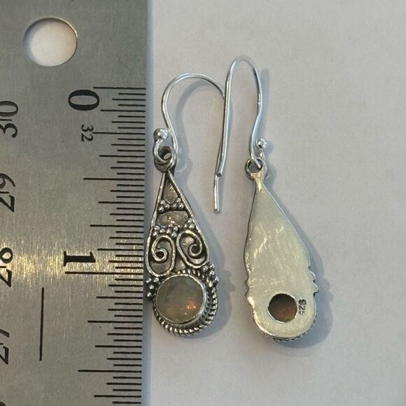 Round Ethiopian Fire Opal Dangle Earrings Southwestern Sterling Silver Teardrop - Picture 3 of 3